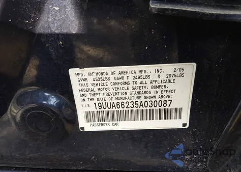 2005 Acura Tl from USA, damaged, VIN 19UUA66235A030087